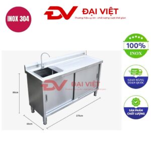 Tủ inox tích hợp bồn rửa 1750x600x800mm