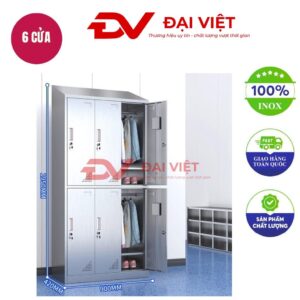 tủ quần áo inox 6 cửa mái xéo 1950x420x900mm