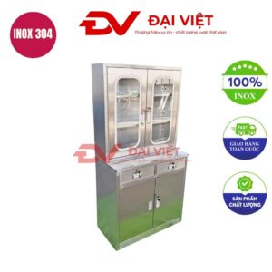 Tủ thuốc y tế inox 6 cửa có bàn