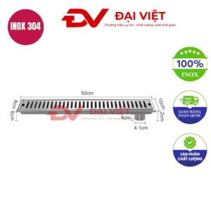 Vỉ thoát sàn inox 50x10x6cm