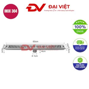 Vỉ thoát sàn inox 60x10x6cm