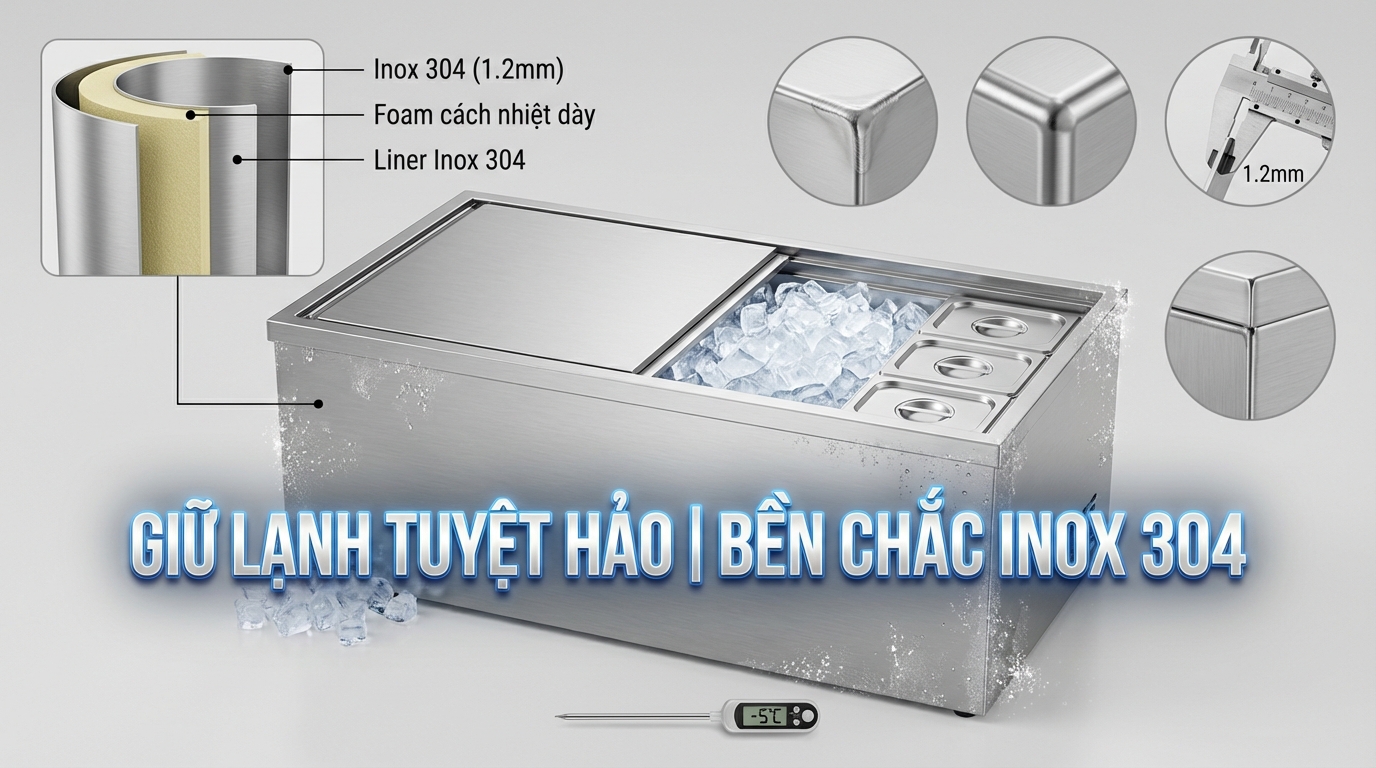 Báo giá và đặt gia công thùng đá inox theo yêu cầu
