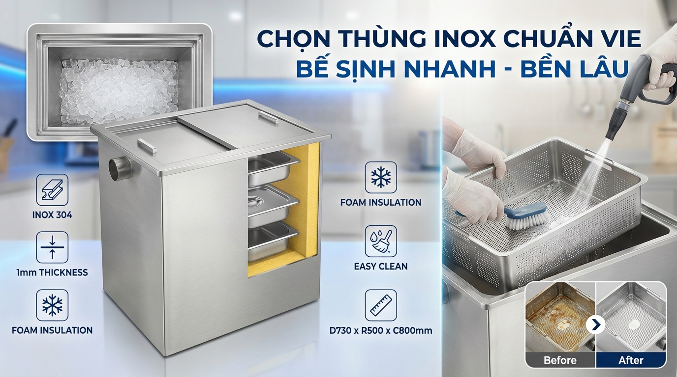 Phân loại thùng đá inox âm bàn theo nhu cầu sử dụng