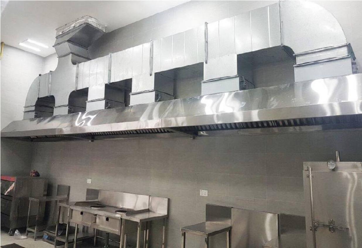 Minh họa khoảng cách treo chụp và vùng bao phủ thiết bị nấu.