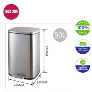 Thùng rác inox vuông đạp chân 425x355x673mm