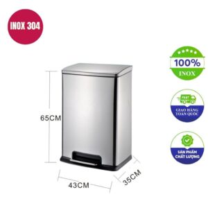Thùng rác inox vuông đạp chân 430x350x650mm