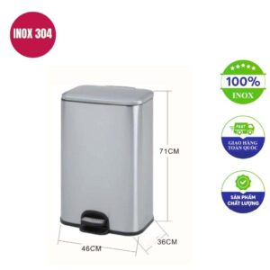 Thùng rác inox vuông đạp chân 460x360x710mm