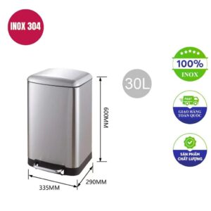 Thùng rác inox vuông đạp chân 640x265x400mm