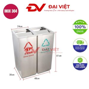 Thùng rác inox vuông nắp bập bênh 480x300x610mm