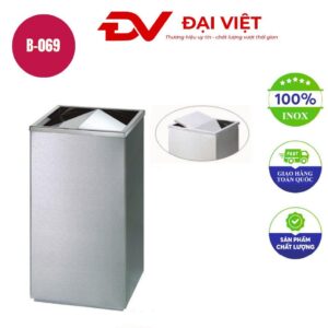 Thùng rác inox vuông nắp lật xoay 240x240x610mm