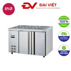 Tủ bàn mát 2 cánh inox dài 1m2 làm lạnh trực tiếp