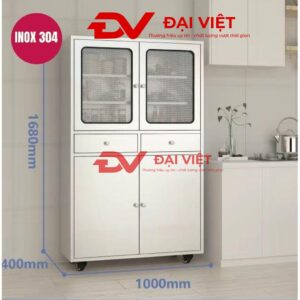 Tủ bếp inox 2 cánh kính 2 cánh inox 1000x400x1680mm