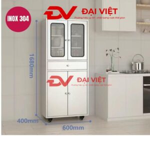 Tủ bếp inox 2 cánh kính 2 cánh inox 600x400x1680mm