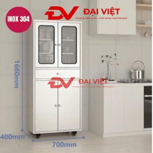 Tủ bếp inox 2 cánh kính 2 cánh inox 700x400x1680mm
