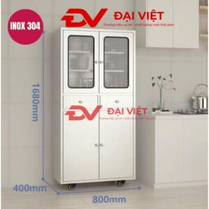 Tủ bếp inox 2 cánh kính 2 cánh inox 800x400x1680mm