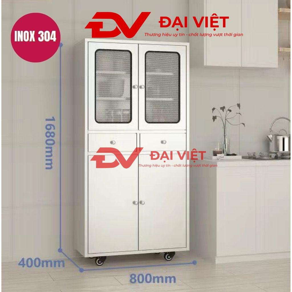 Tủ bếp inox 2 cánh kính 2 cánh inox 800x400x1680mm