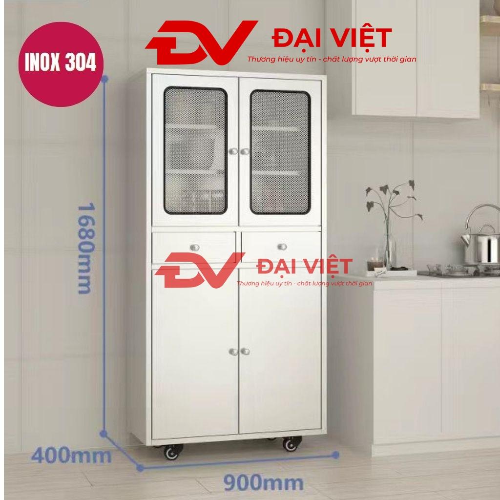 Tủ bếp inox 2 cánh kính 2 cánh inox 900x400x1680mm