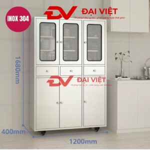 Tủ bếp inox 3 cánh kính 3 cánh inox 1200x400x1680mm