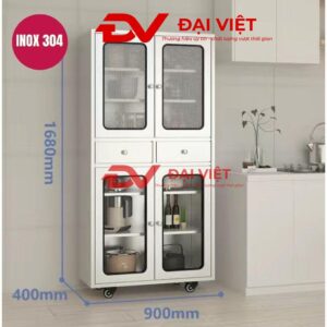 Tủ bếp inox 4 cánh kính 900x400x1680mm