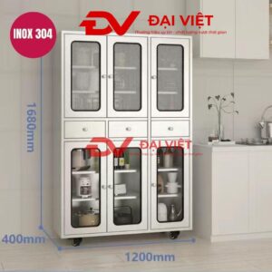 Tủ bếp inox 6 cánh kính 1200x400x1680mm