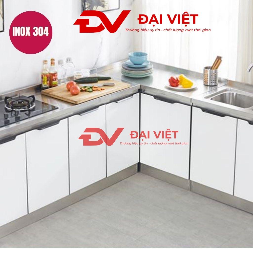 Tủ bếp inox chữ L có chậu rửa và bếp ga âm