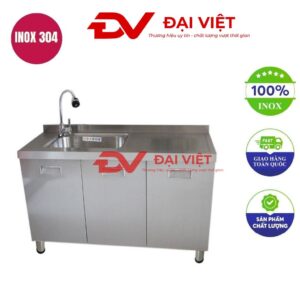Tủ bếp inox công nghiệp 3 cửa có bồn rửa