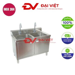 Tủ bếp inox sơn tĩnh điện 2 cửa tích hợp 2 chậu rửa