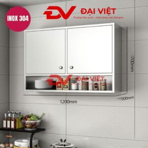 Tủ bếp inox treo tường 2 cánh inox 1 kệ 1200x300x700mm