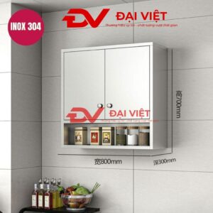 Tủ bếp inox treo tường 2 cánh inox 1 kệ 800x300x700mm