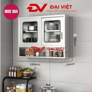 Tủ bếp inox treo tường 2 cánh kính 1 kệ 1000x350x700mm