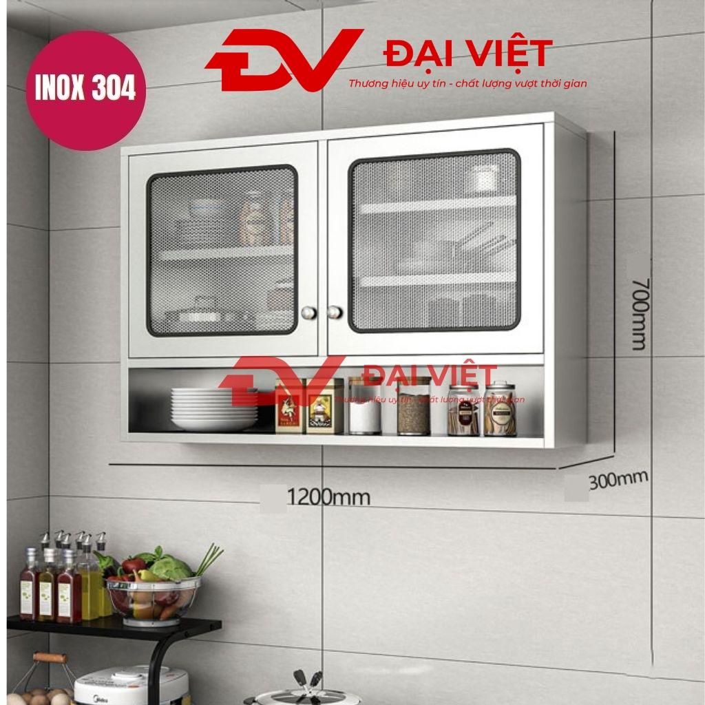 Tủ bếp inox treo tường 2 cánh kính 1 kệ 1200x300x700mm