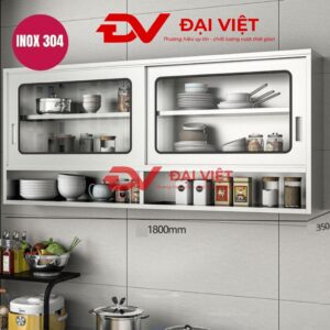 Tủ bếp inox treo tường 2 cánh kính 1 kệ 1800x350x700mm