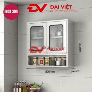 Tủ bếp inox treo tường 2 cánh kính 1 kệ 800x300x700mm