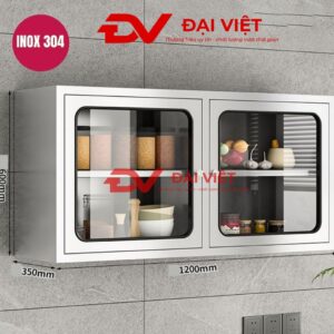 Tủ bếp inox treo tường 2 cánh kính 1200x350x600mm