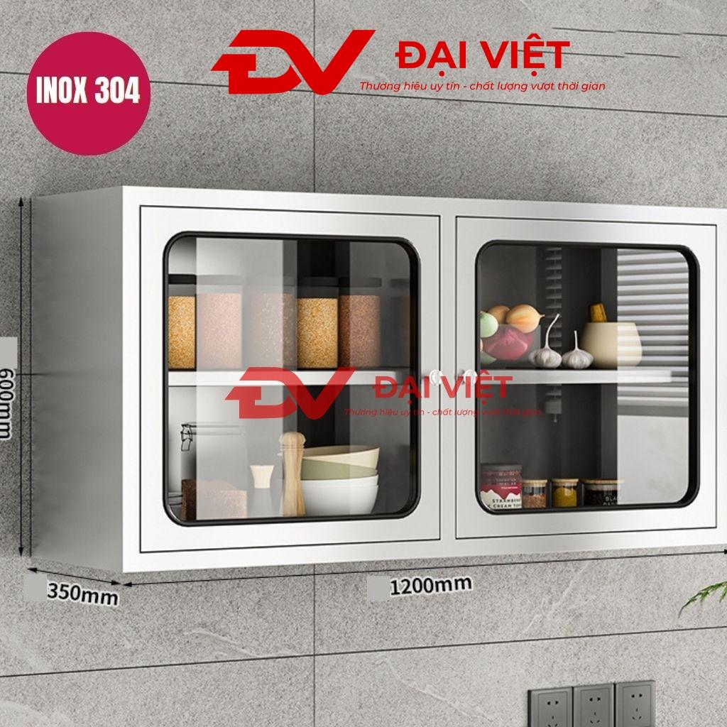 Tủ bếp inox treo tường 2 cánh kính 1200x350x600mm