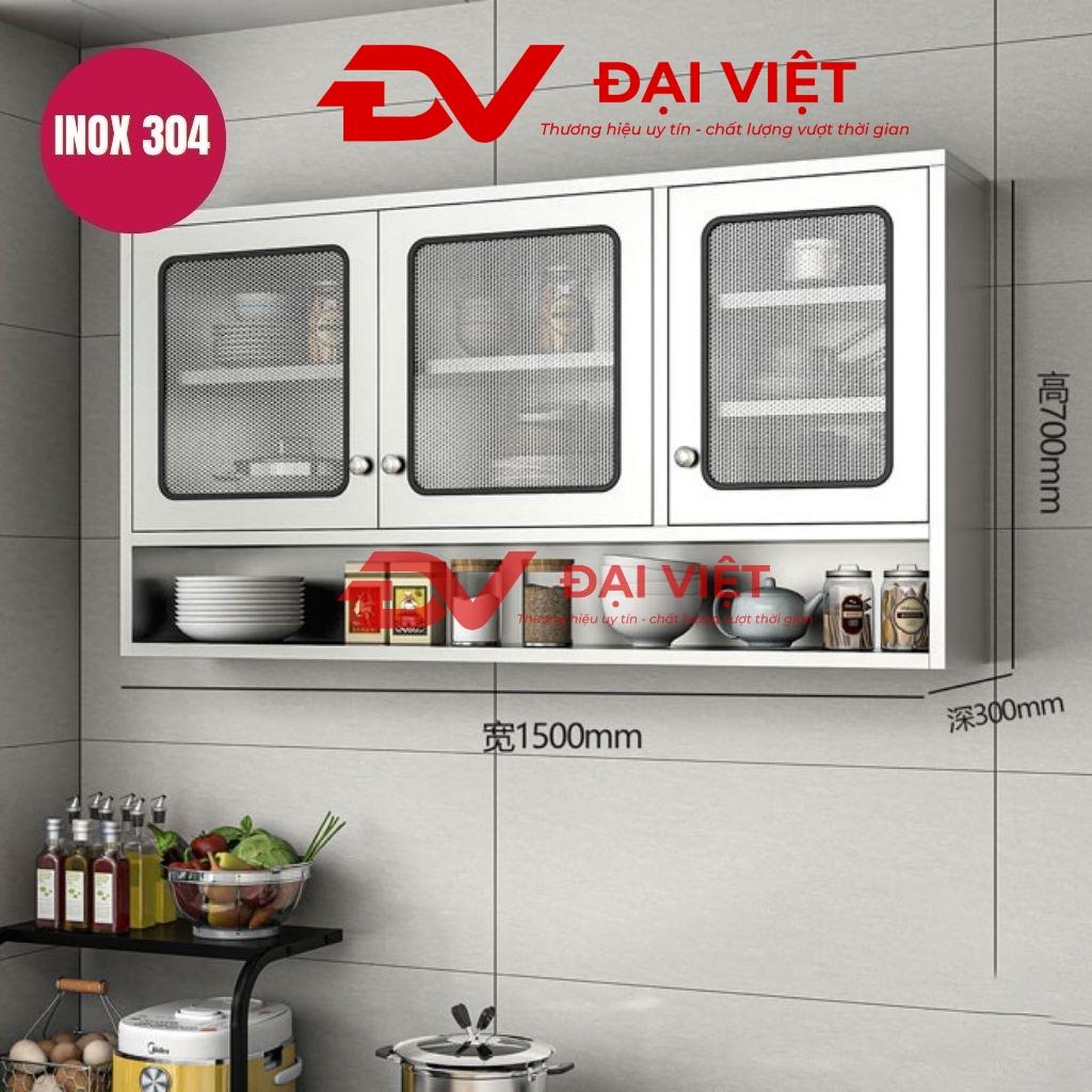 Tủ bếp inox treo tường 3 cánh kính 1 kệ 1500x300x700
