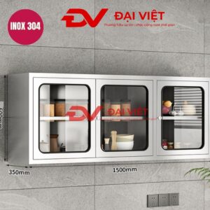 Tủ bếp inox treo tường 3 cánh kính 1500x350x600