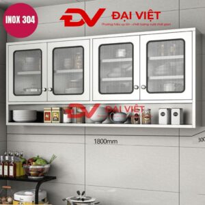 Tủ bếp inox treo tường 4 cánh kính 1 kệ 1800x300x700mm