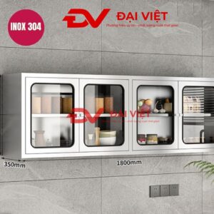 Tủ bếp inox treo tường 4 cánh kính 1800x350x600