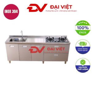 Tủ bếp thùng inox 3 cửa tích hợp bồn rửa và 2 kệ để đồ