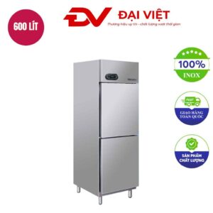 Tủ đông đứng 2 cánh inox 600 Lít làm lạnh bằng quạt gió
