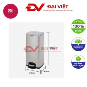 Thùng rác inox vuông đạp chân 20l