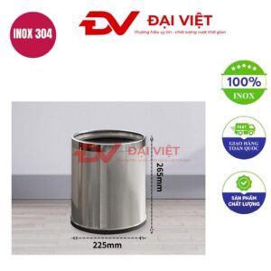 Thùng rác inox không nắp 10l 225x265mm