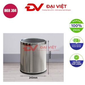 Thùng rác inox không nắp 15l 243x300mm