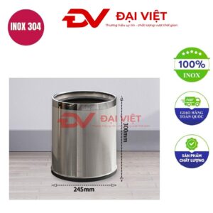 Thùng rác inox không nắp 15l 245x300mm