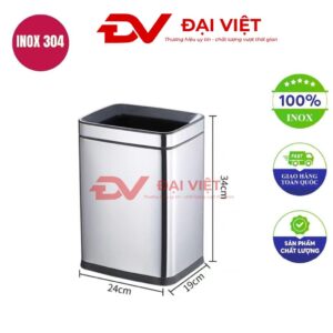 Thùng rác inox không nắp 240x190x340mm