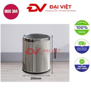 Thùng rác inox không nắp 8l 200x250mm