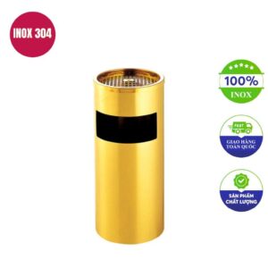 Thùng rác inox mạ vàng có gạt tàn thuốc lá
