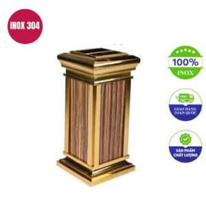 Thùng rác inox mạ vàng giả gỗ
