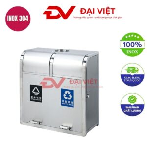 Thùng Rác Inox Ngoài Trời 2 Ngăn 720x360x820mm